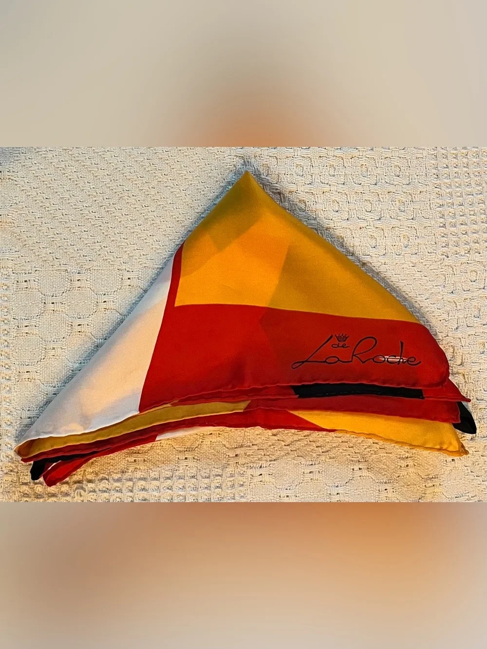 Vintage De La Roche Silk Scarf with Hand-Rolled Hem